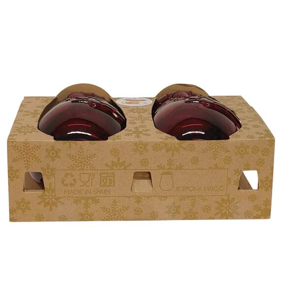 Vidrios San Miguel Red Glass Snowman Jars Set Of 2 New In Box Made In Spain - Picture 13 of 15